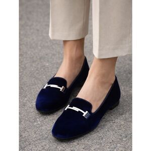 Tod’s Blue Velvet Loafers w/ Signature Double T Hardware – Made in Italy – EUC
